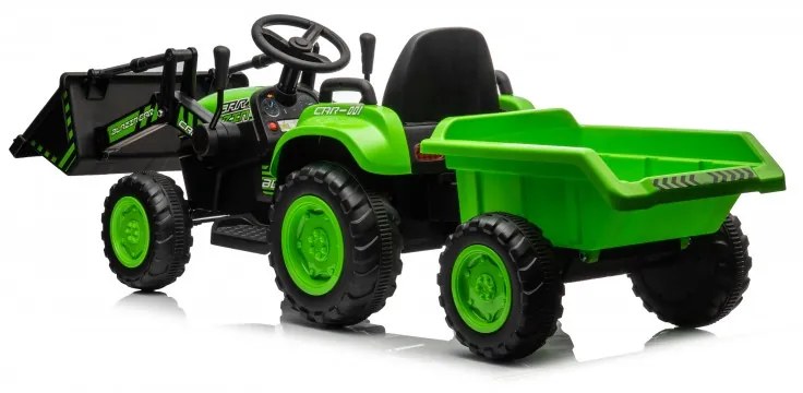 Trator elétrico para crianças 12V Com Pá Frontal e Reboque Verde