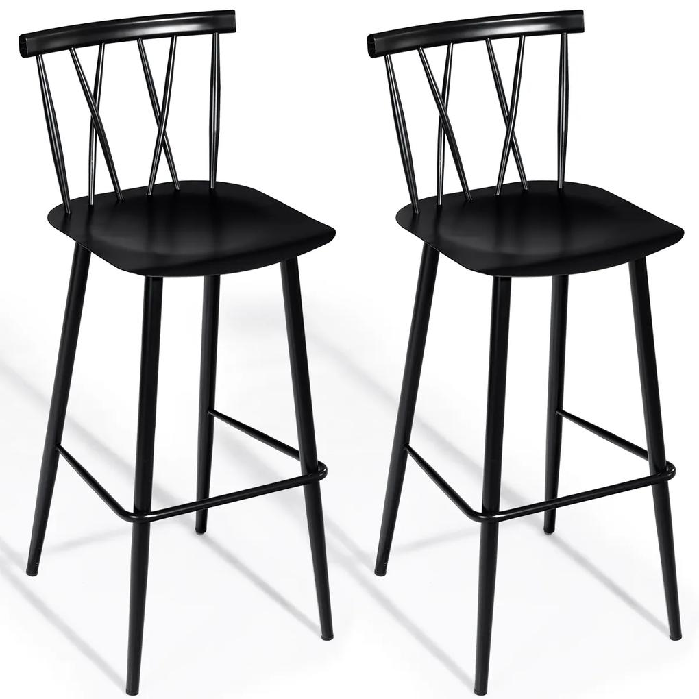 Conjunto de 2 Cadeiras de Sala de Jantar Cadeiras de Bistrô em Metal Simples e Moderno com encosto 48 x 40 x 105 cm Preto