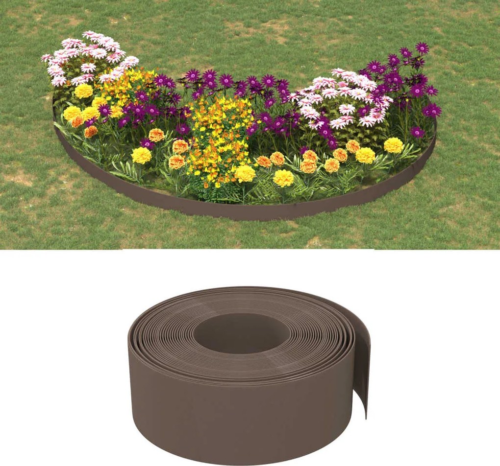 vidaXL Borda de jardim 10 m 20 cm polietileno castanho