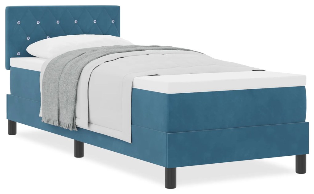 Camas Box Spring vidaXL com Colchão Azul Escuro 80x200 cm Veludo