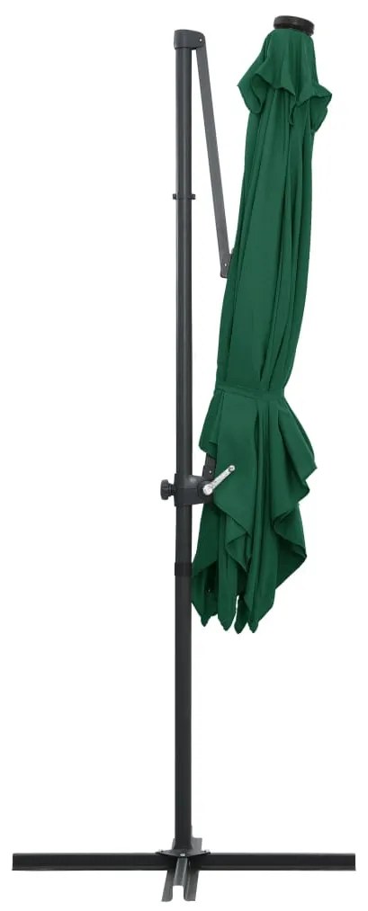 Guarda-sol cantilever c/ luzes LED e poste aço 250x250 cm verde
