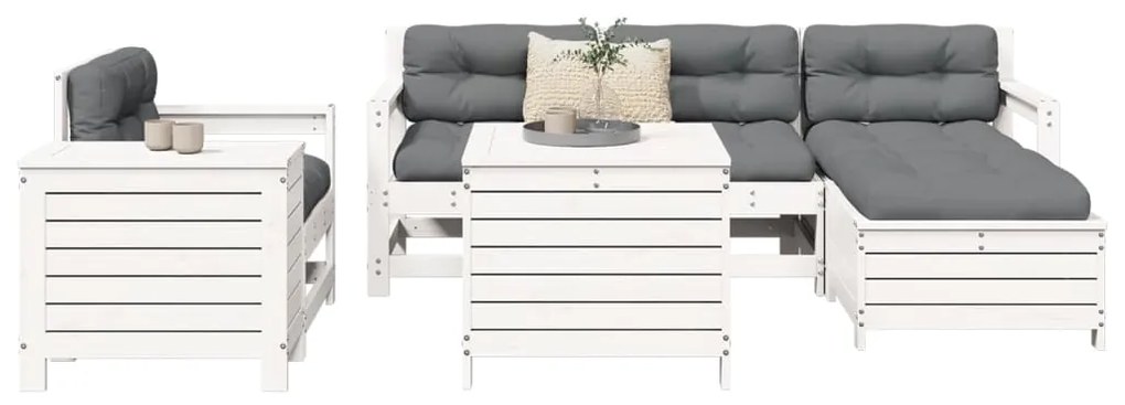 7 pcs conjunto de sofás para jardim pinho maciço branco