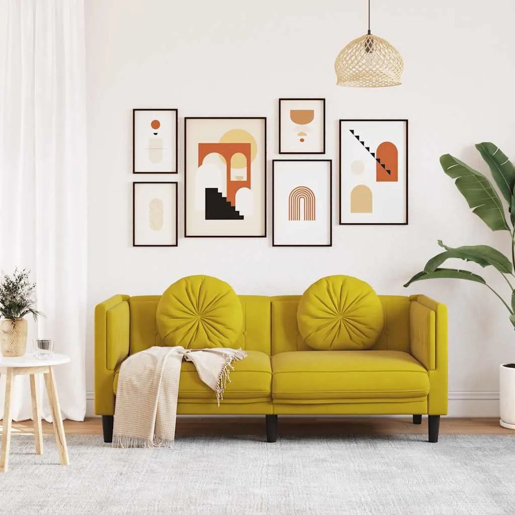 Sofá com almofadões 2 lugares veludo amarelo