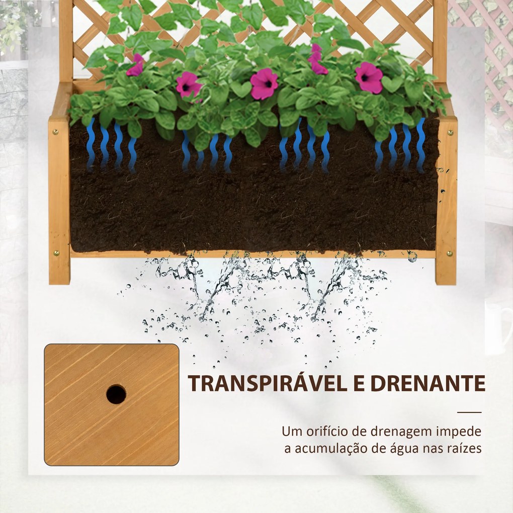 Outsunny Floreira de Jardim com Treliça Caixa de Plantio com Suporte para Plantas Trepadeiras para Cultivo de Plantas Flores para Pátio Terraço Varanda 90x45x180cm Madeira