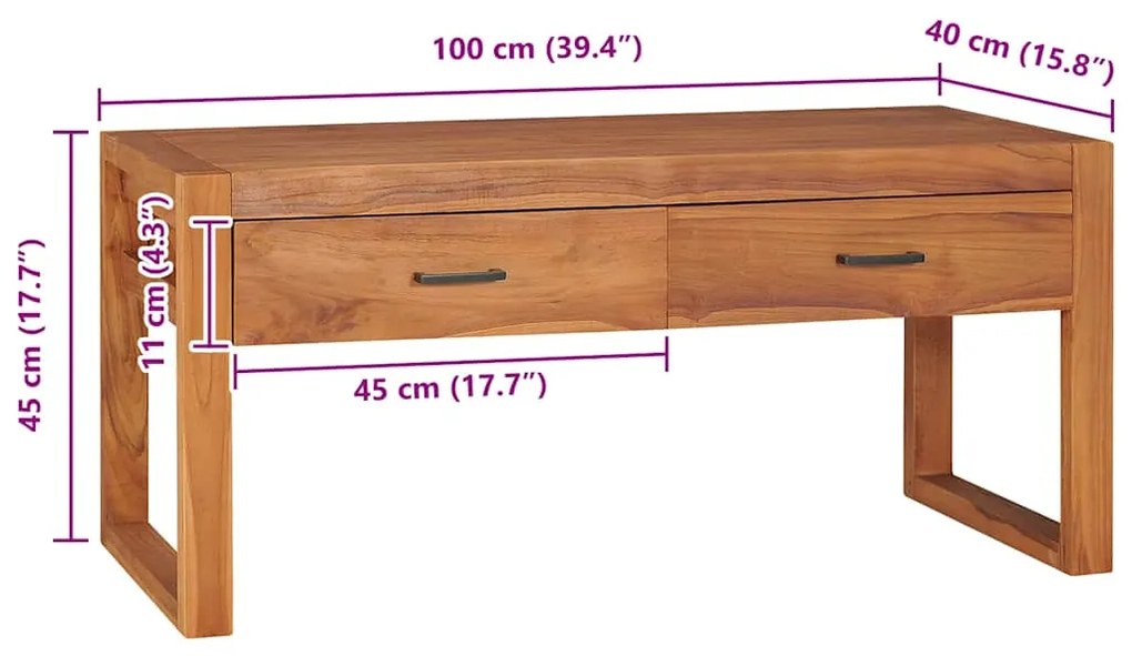 Móvel de TV 100x40x45 cm madeira de teca