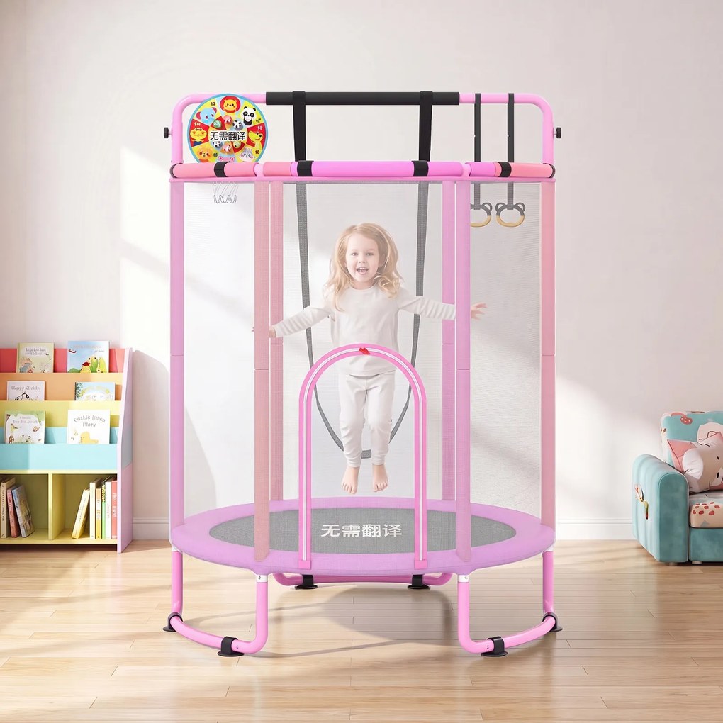 Trampolim Infantil Multifuncional, 154 x 154 x 210 cm, Design 6 em 1, Rosa
