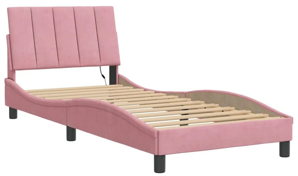 Estrutura de cama c/ luzes LED 90x200 cm veludo rosa