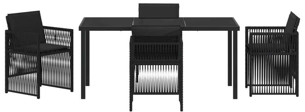 Conjunto de Jantar de 5 Peças vidaXL com Almofadas em Polyrattan Preto