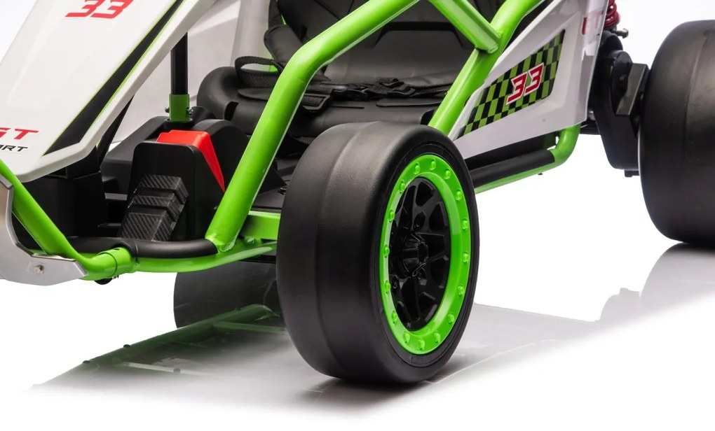 Kart elétrico para Crianças 24 V TORNADO Gokart Função Drift, Rodas espuma plástica EVA, assento couro ecológico Verde
