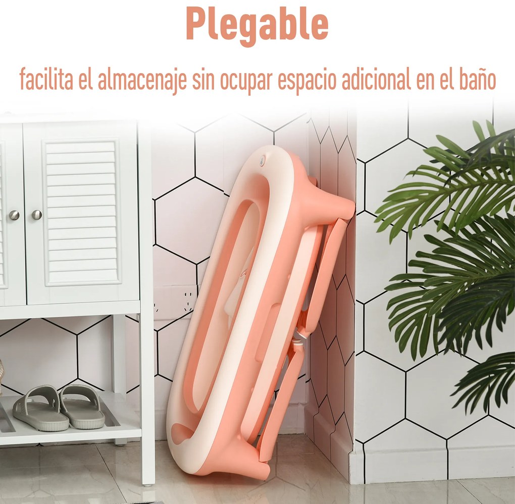 HOMCOM Banheira dobrável e portátil para bebê com recipiente para xampu bacia e banco conjunto de 4 peças de banho81,5x60x46,5 cm Rosa