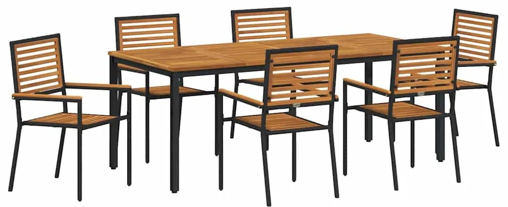 Conjunto de Jantar para Jardim vidaXL 7 Peças Preto Rattan Poliéster A