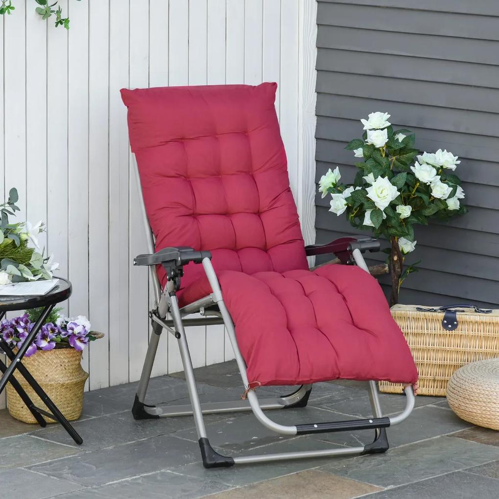 Outsunny Cadeira reclinável espreguiçadeira dobrável com almofada removível e acolchoado de textilene Porta-copos para pátio praia jardim Carga 150 kg 90x65x110 cm Vermelho