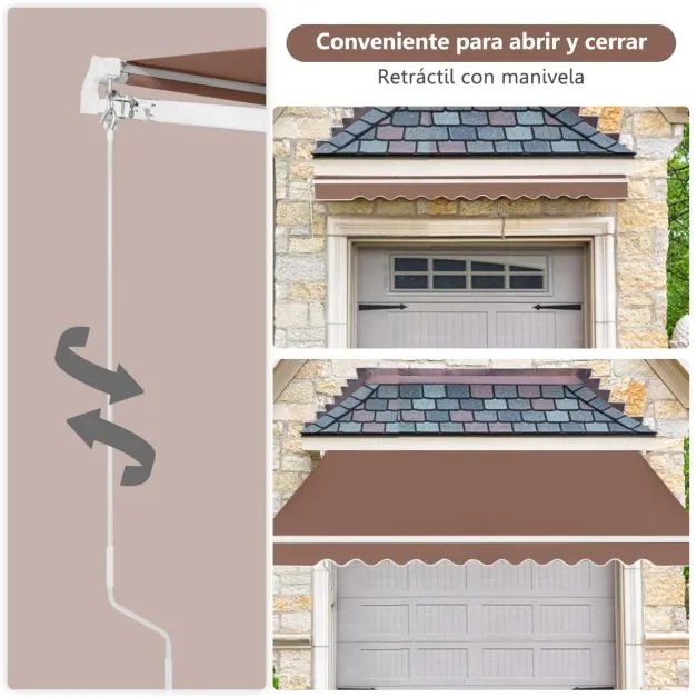 Toldo retrátil 3,6 x 3 m em alumínio com manivela e poliéster impermeável para exterior para janela, varanda, terraço Castanho