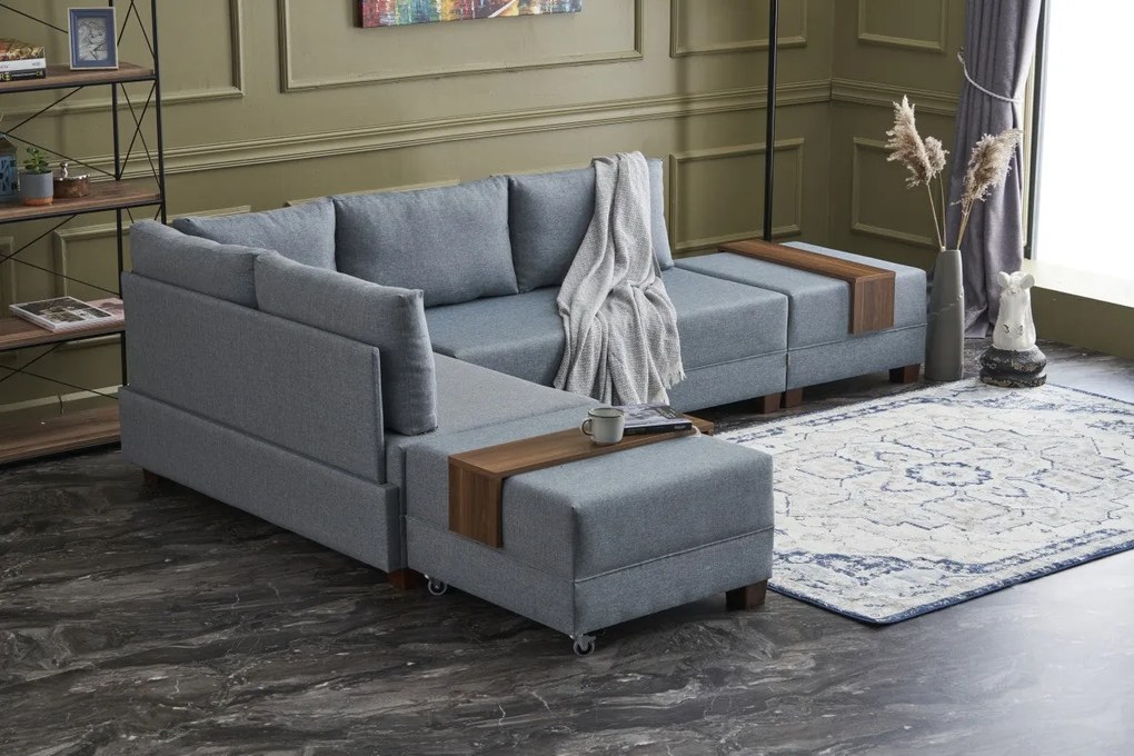 Sofá-cama de canto Fly – Azul – 210x70x280 cm