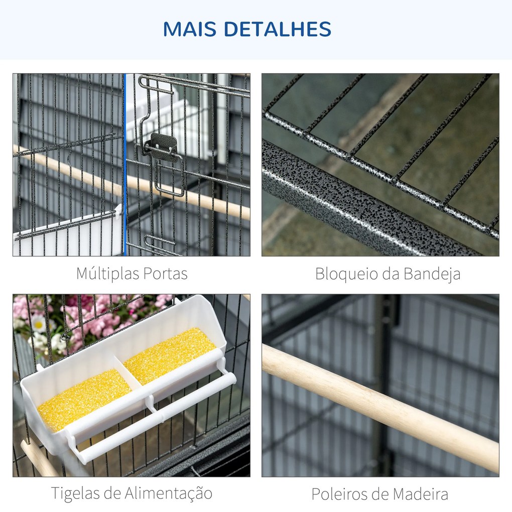 PawHut Gaiola para Pássaros com Rodas 78x52x132 cm Gaiola para Pássaro