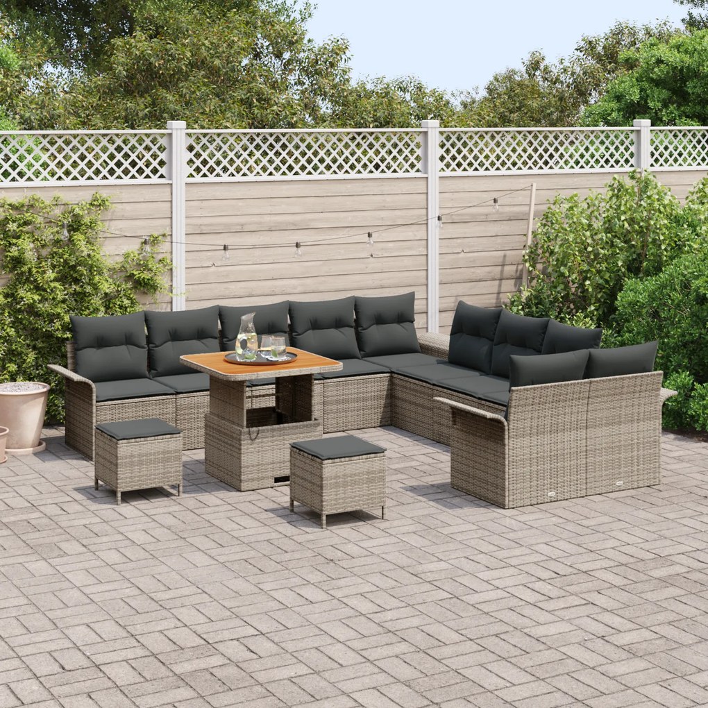 Conjunto de Sofás de Jardim de 13 Peças com Almofadas Cinza Rattan Sin
