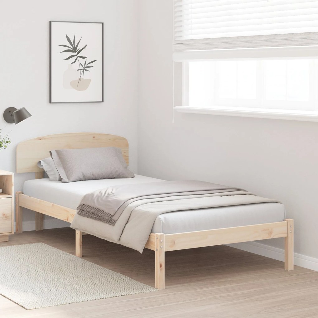 Estrado de Cama com Cabeceira 90x190 cm Madeira Maciça Pinho