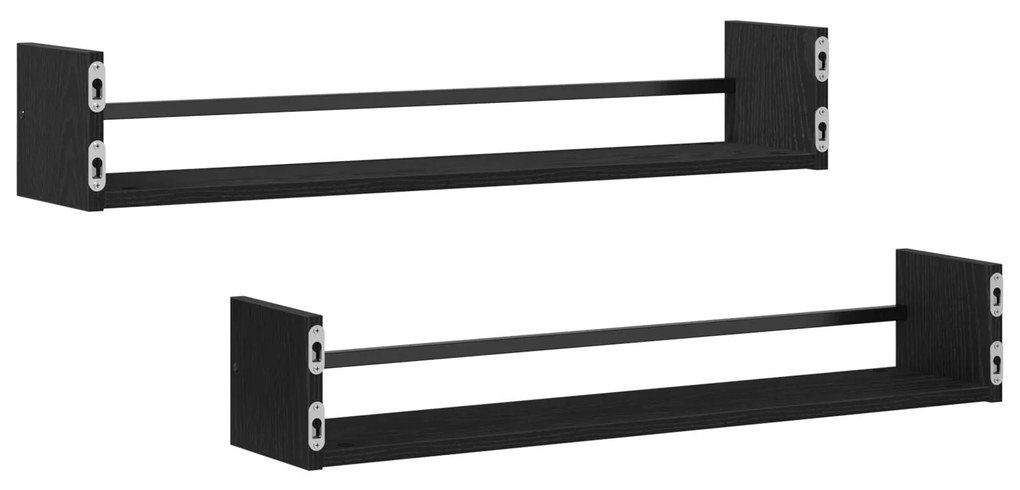 Prateleiras de parede 2 pcs Preto Carvalho 80x16x14 cm Madeira de enge