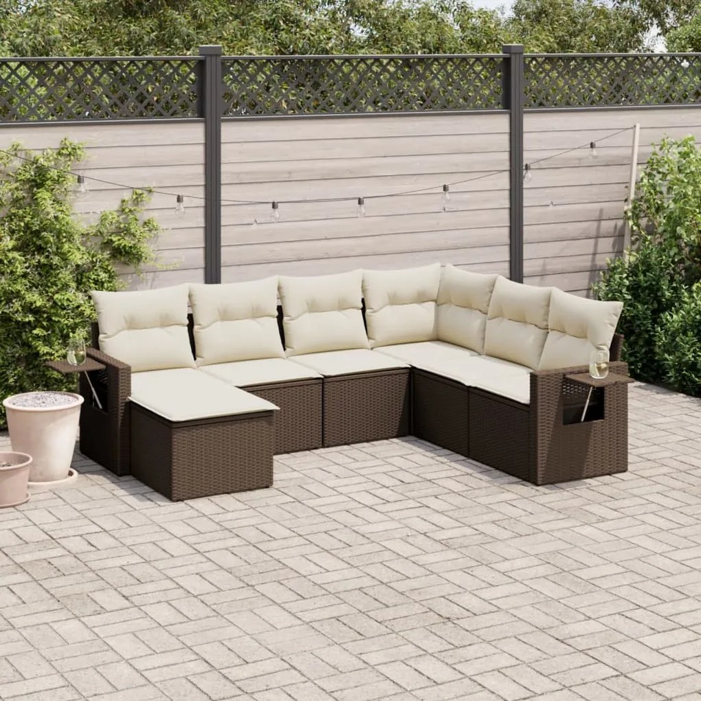 vidaXL 7 pcs conjunto de sofás jardim c/ almofadões vime PE castanho