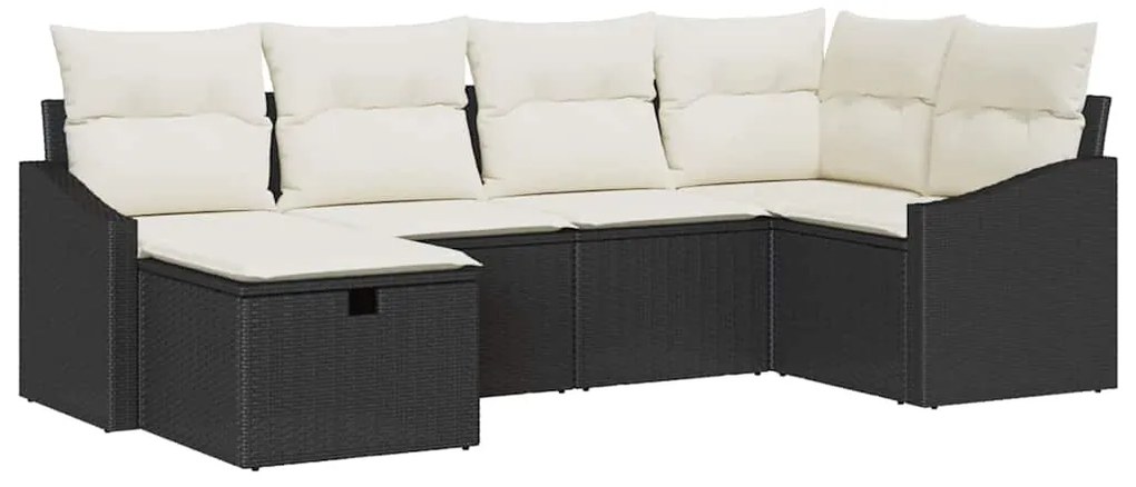 Conjunto de Sofá de Jardim de 6 Peças com Almofadas Preto Rattan Polié