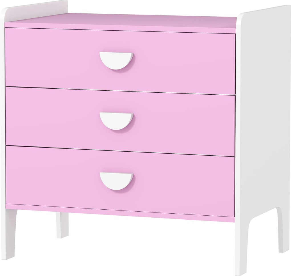 Cómoda para crianças, cómoda com 3 gavetas 60 x 40 x 60 cm, rosa