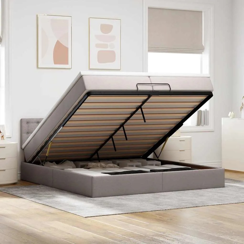 vidaXL Estrutura cama otomana com colchões tecido cinzento 200x200cm