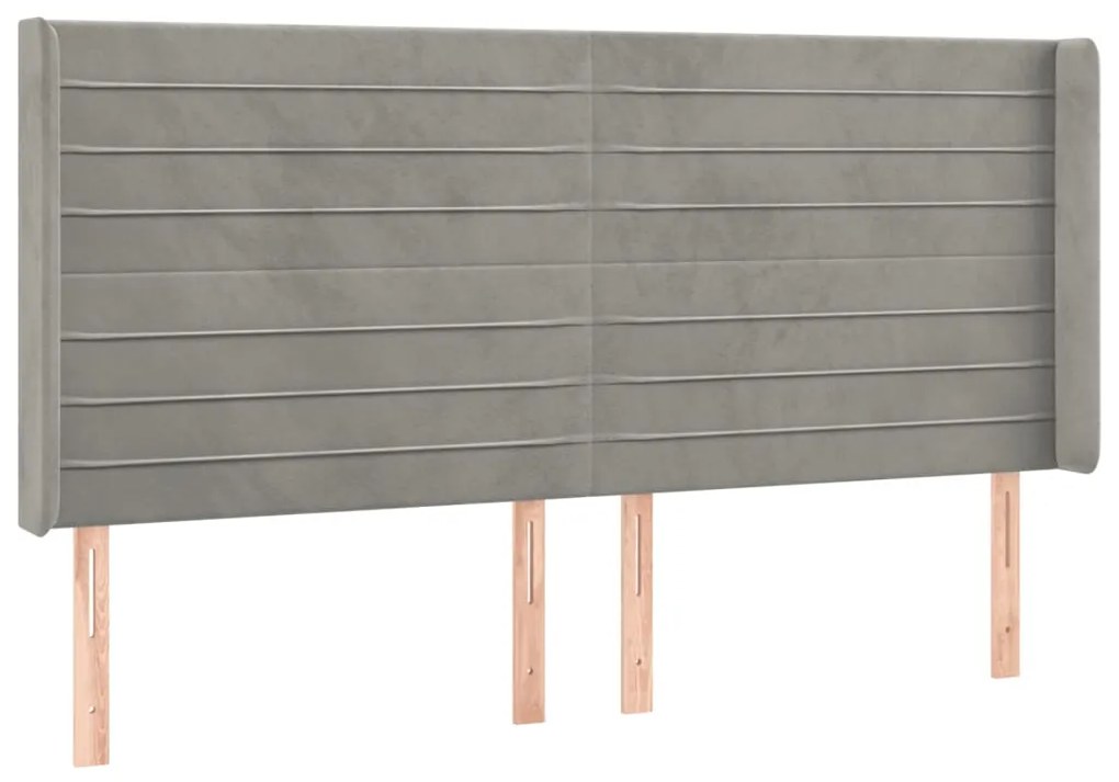 Cabeceira cama c/ luzes LED veludo 183x16x118/128cm cinza-claro
