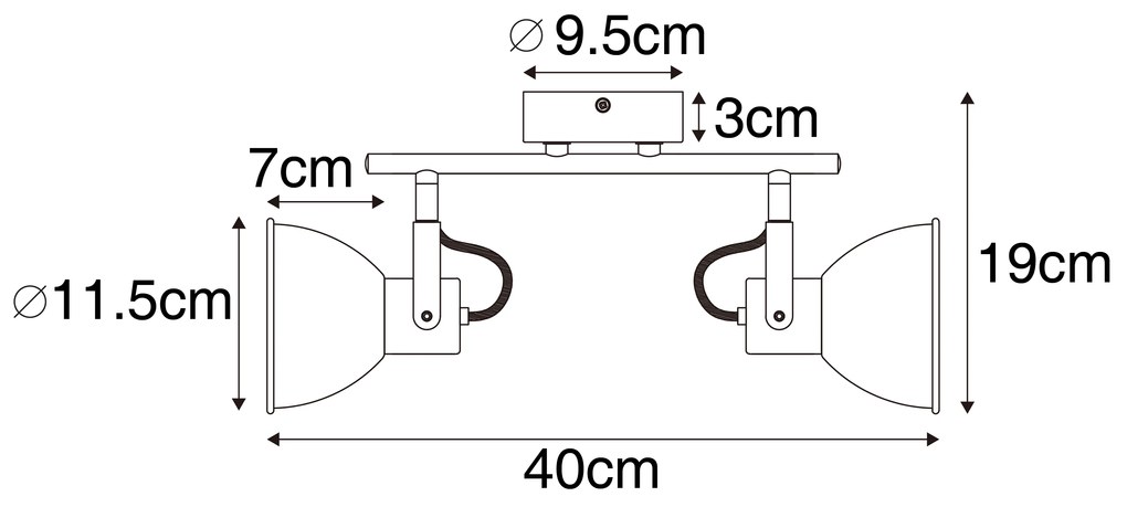 Projetores industriais pretos com madeira inclinável 2-luzes - Tommy