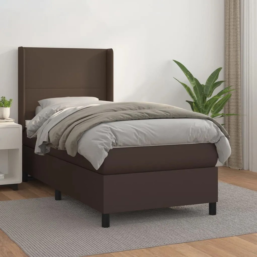 vidaXL Cama com molas/colchão 90x190 cm couro artificial castanho