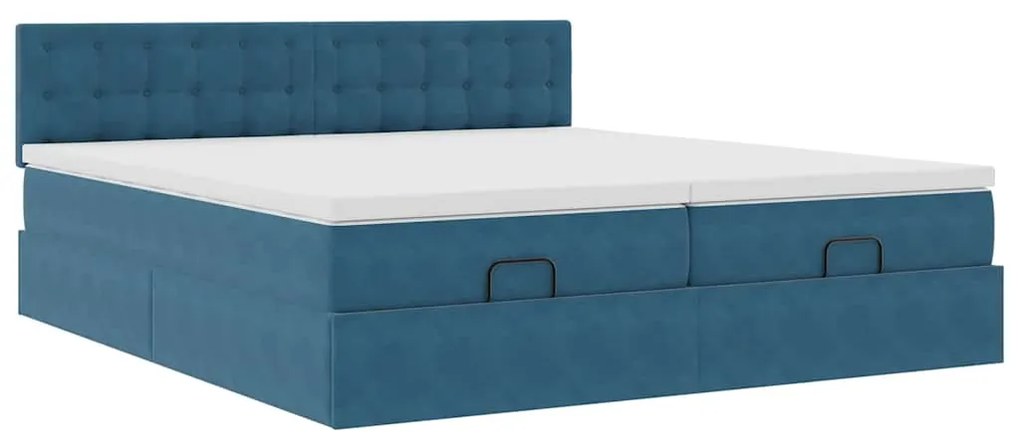 Estrutura cama otomana colchões 180x200 cm veludo azul escuro