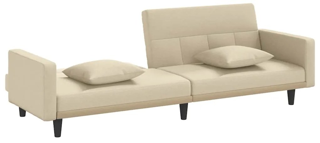 Sofá-cama com almofadões tecido cor creme