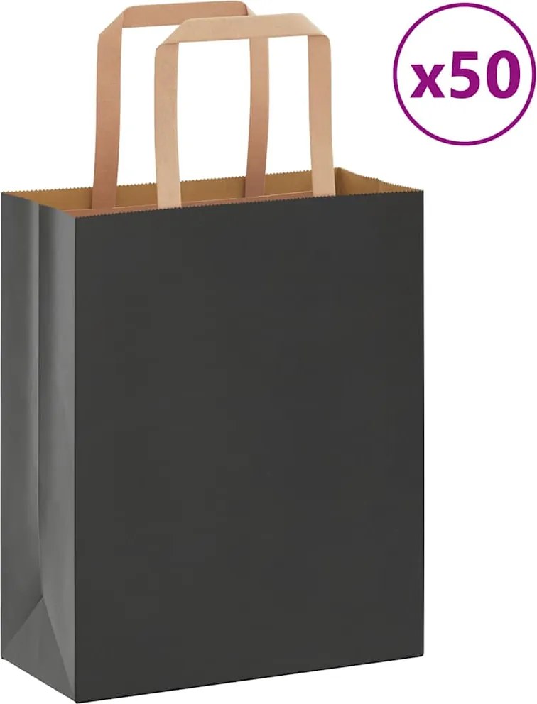 vidaXL Sacos de papel 50 unid com alças preto 18x8x22 cm