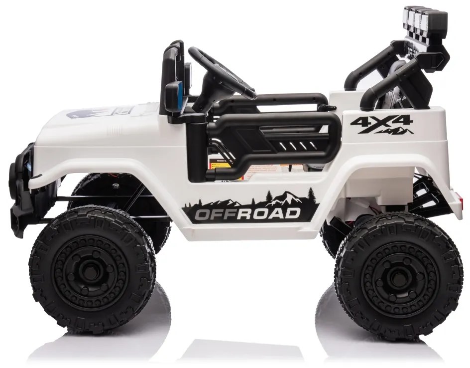 Jipe elétrico para Crianças 12V 4x4 Off-Road CLIMBER Rodas de espuma EVA, Assento Couro ecológico Branco