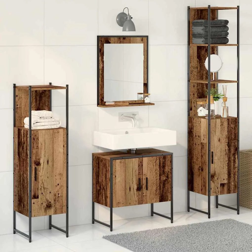 Conjunto de Móveis para Casa de Banho de 4 Peças Madeira Envelhecida