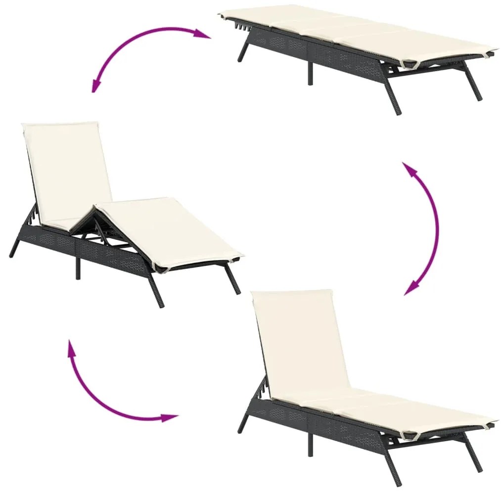 Espreguiçadeiras com mesa 2 pcs vime PE preto