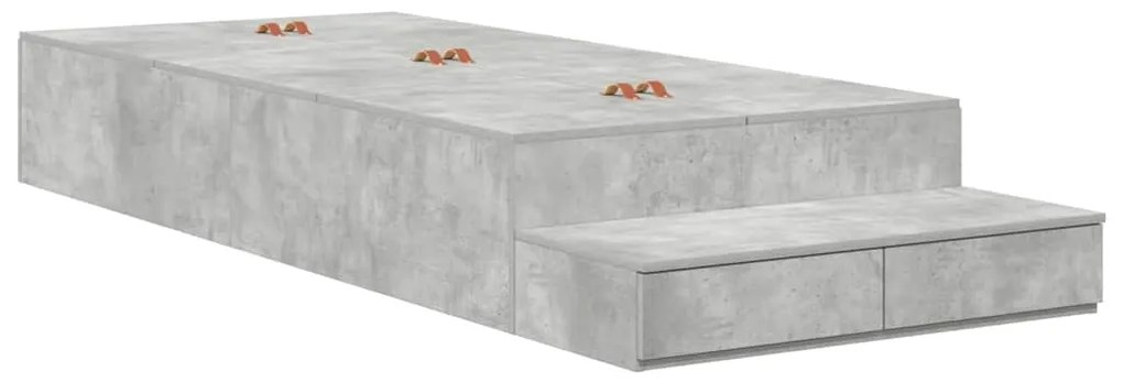 Cama de Armazenamento Cinza Concreto 75x190 cm