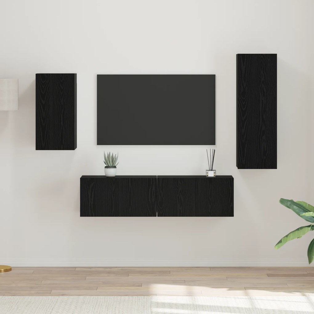 vidaXL Conjunto de Estante para TV com prateleira 4 pcs Carvalho Preto
