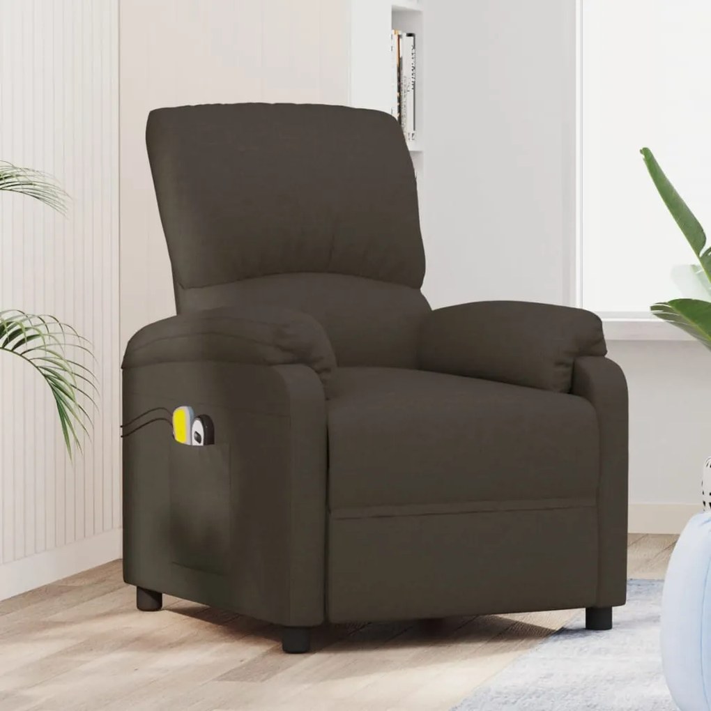 vidaXL Poltrona elevatória de massagens tecido castanho-escuro