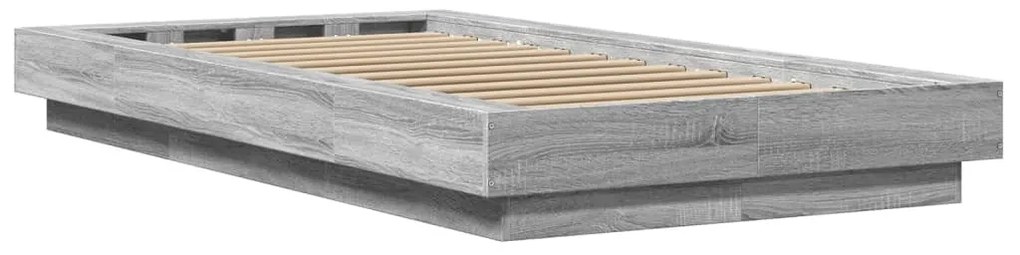Estrutura cama c/ luzes LED derivados madeira cinzento sonoma
