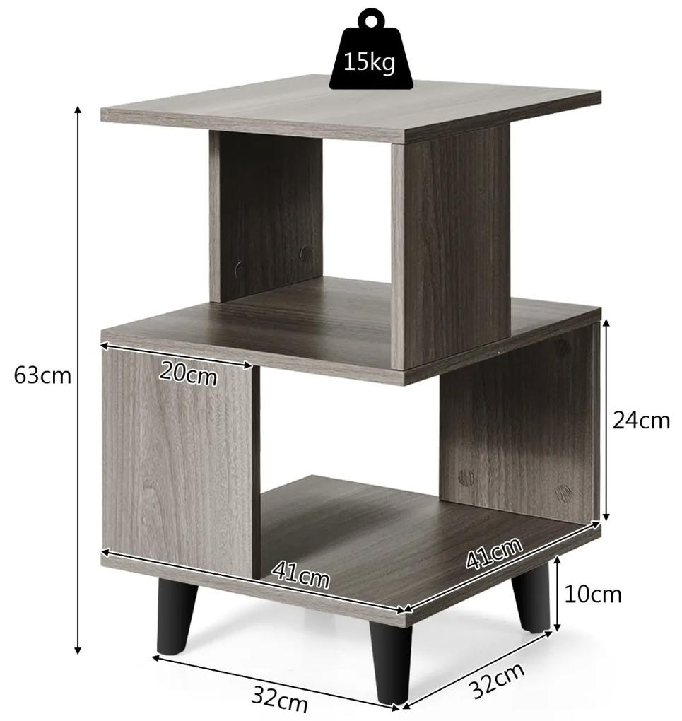 2 mesas de cabeçeira de 2 andares com pés de madeira maciça Mesa lateral Sala Quarto 41 x 41 x 63 cm Cinza