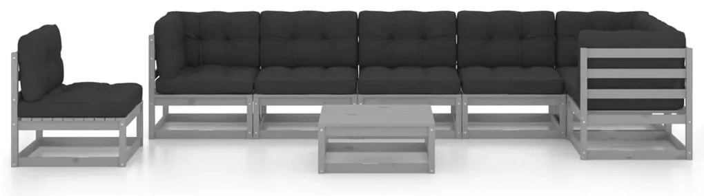 8 pcs conjunto lounge de jardim c/ almofadões pinho maciço