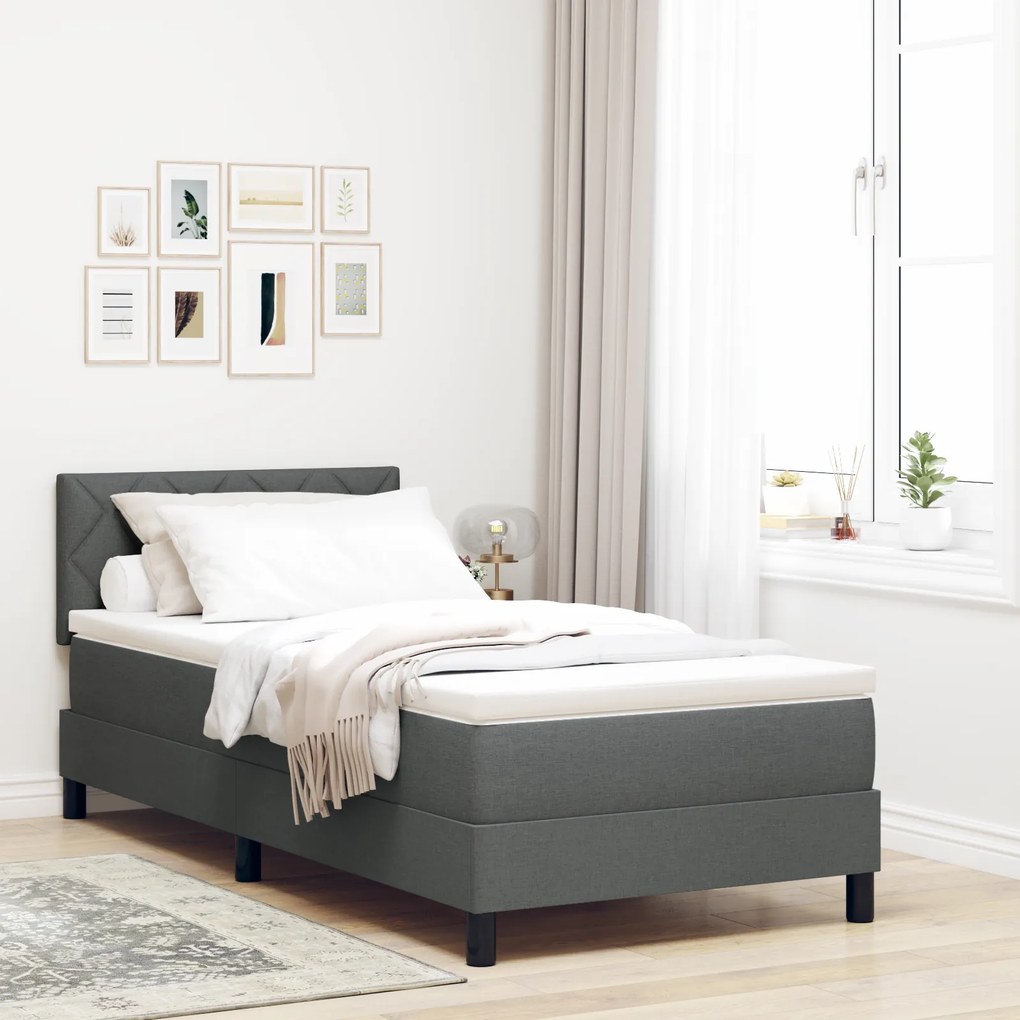 vidaXL Cama Box Spring com Colchão &amp; LED Cinza Escuro 90x190 cm Tecido