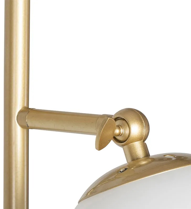 Candeeiro de pé Art Déco dourado com vidro opalino 2 luzes - Pallon Art Deco