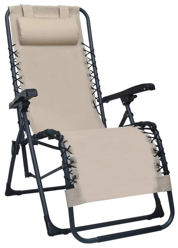 47900 vidaXL Cadeira de pátio dobrável textilene creme