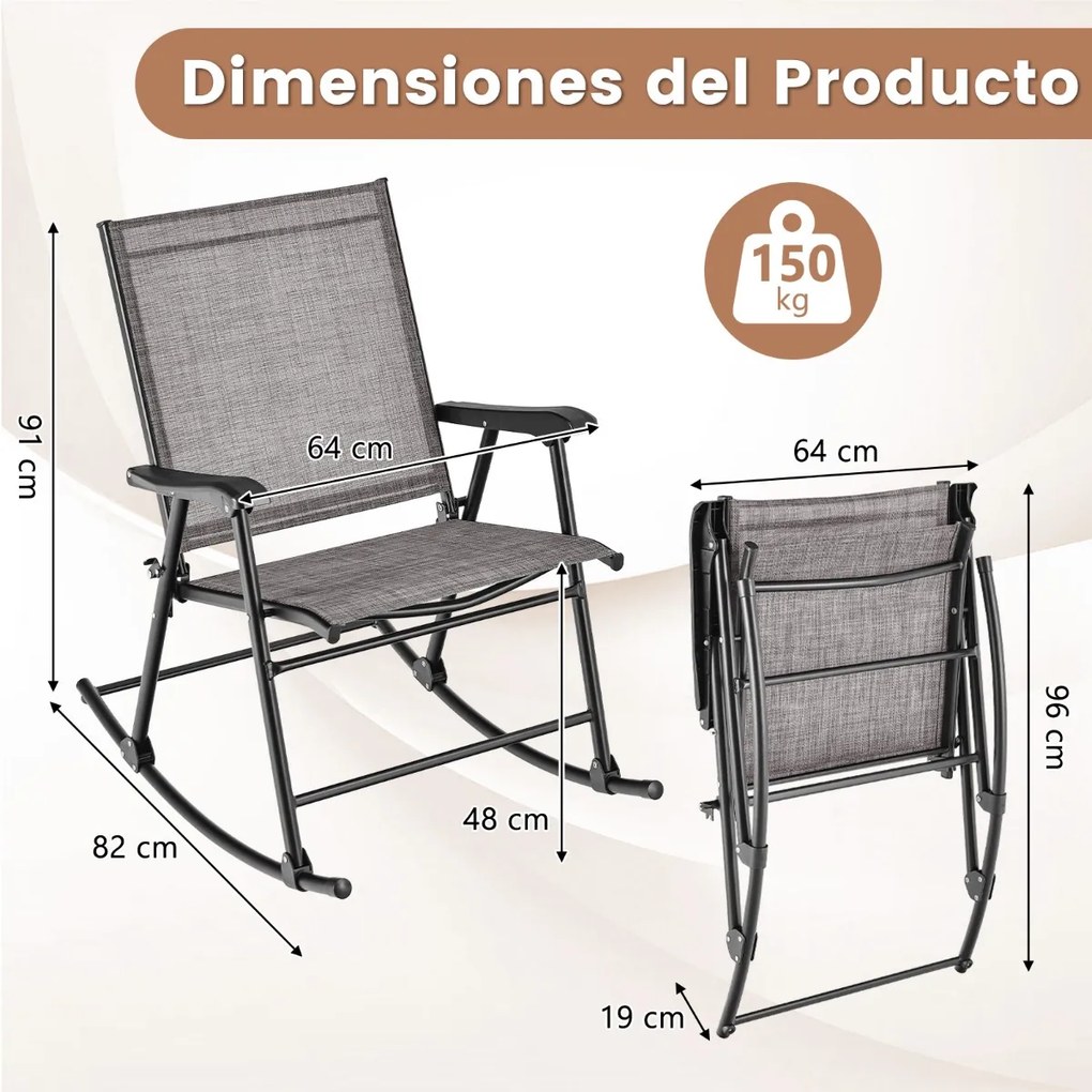 Conjunto de 2 cadeiras de baloiço dobráveis Jardim com assento em tecido e estrutura metálica para pátio, jardim, terraço e piscina 82 x 64 x 91 cm Ca