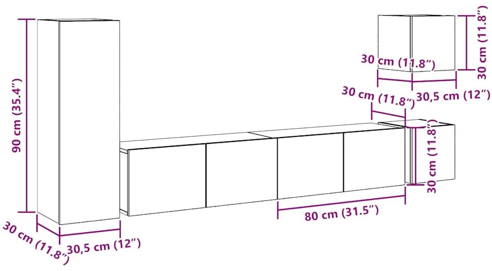 Conjunto de armário TV de parede 5 pcs madeira madeira velha