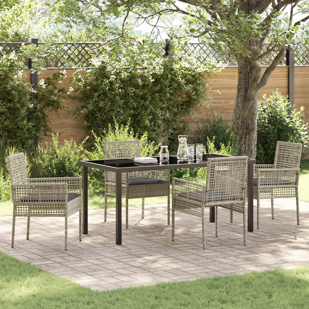 vidaXL Conjunto de Jantar de 5 Peças com Almofadas Cinza Claro Rattan Sintético