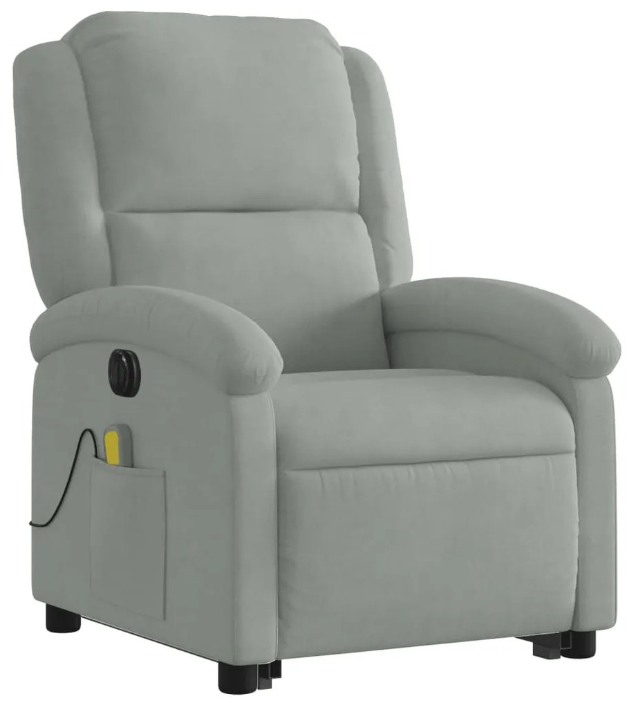 Poltrona de massagens reclinável elétrica veludo cinzento-claro