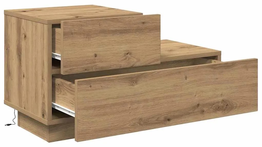 Mesa de Cabeceira vidaXL com Luzes LED Carvalho Artesanal 100x36x49 cm