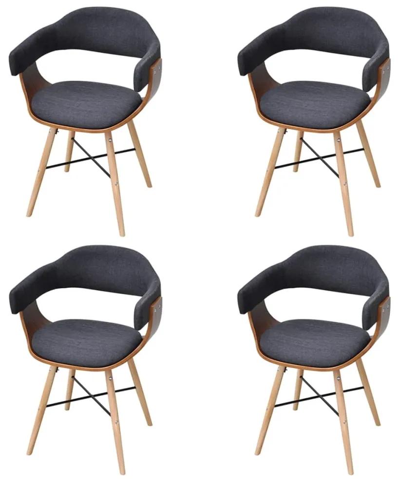Cadeiras jantar 4 pcs madeira curvada e tecido cinzento-escuro